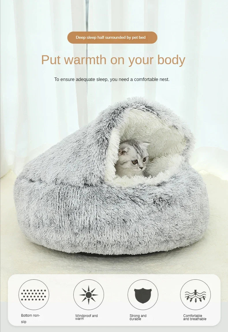 Winter Long Plush Pet Cat Bed Round Cat Cushion House StepbyStep