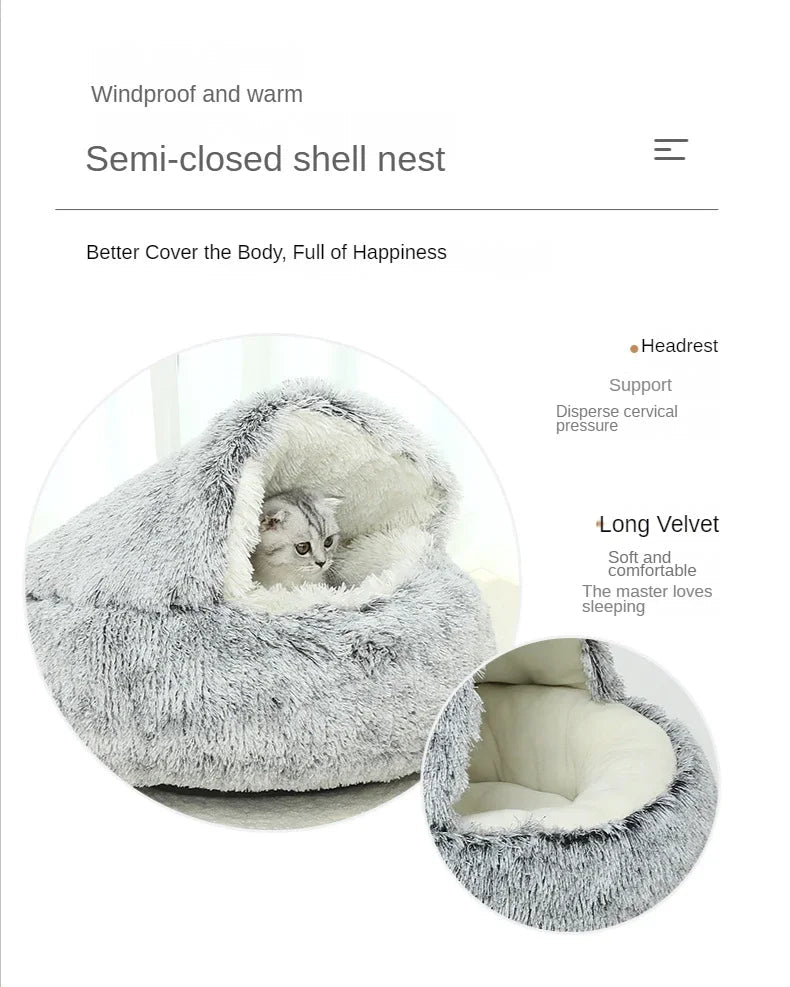 Winter Long Plush Pet Cat Bed Round Cat Cushion House StepbyStep