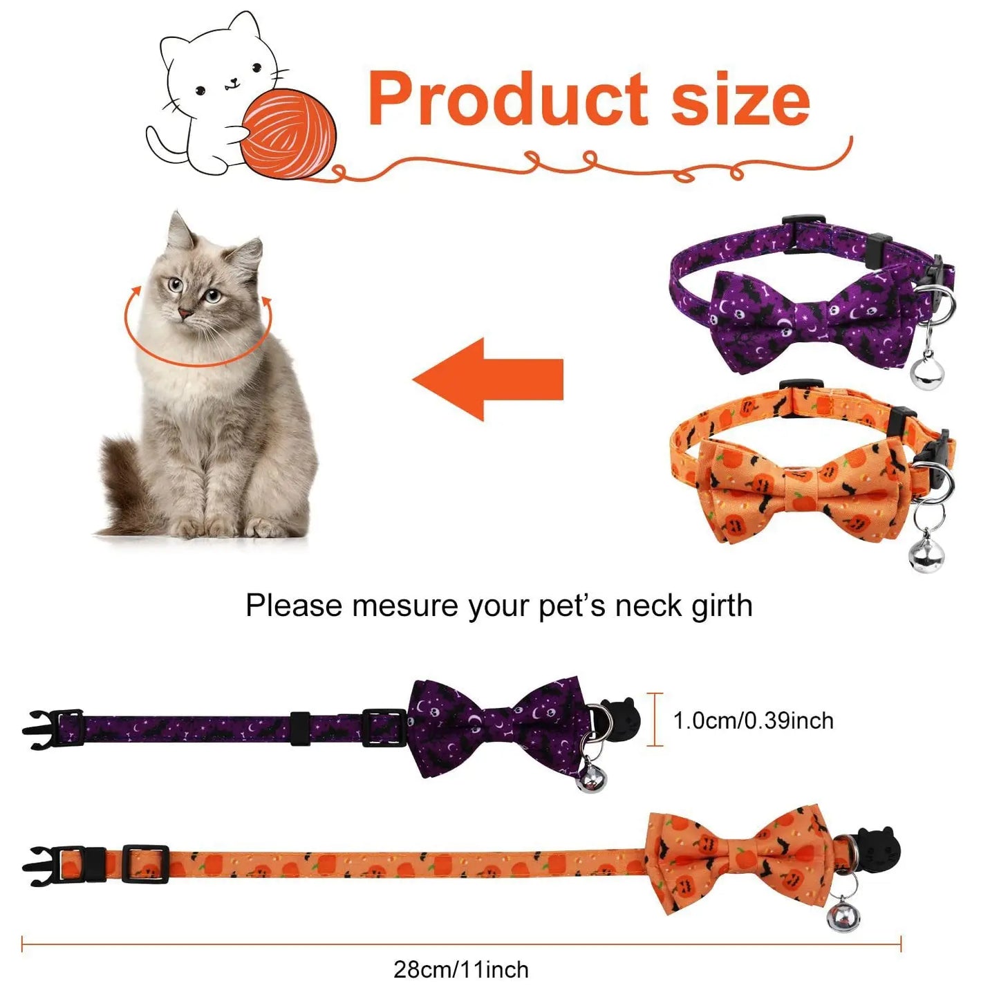 Halloween Cat Collars with Bow Bell StepbyStep