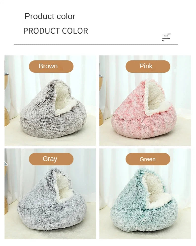 Winter Long Plush Pet Cat Bed Round Cat Cushion House StepbyStep