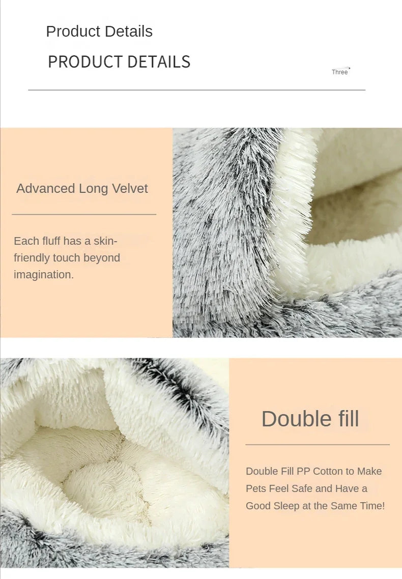 Winter Long Plush Pet Cat Bed Round Cat Cushion House StepbyStep