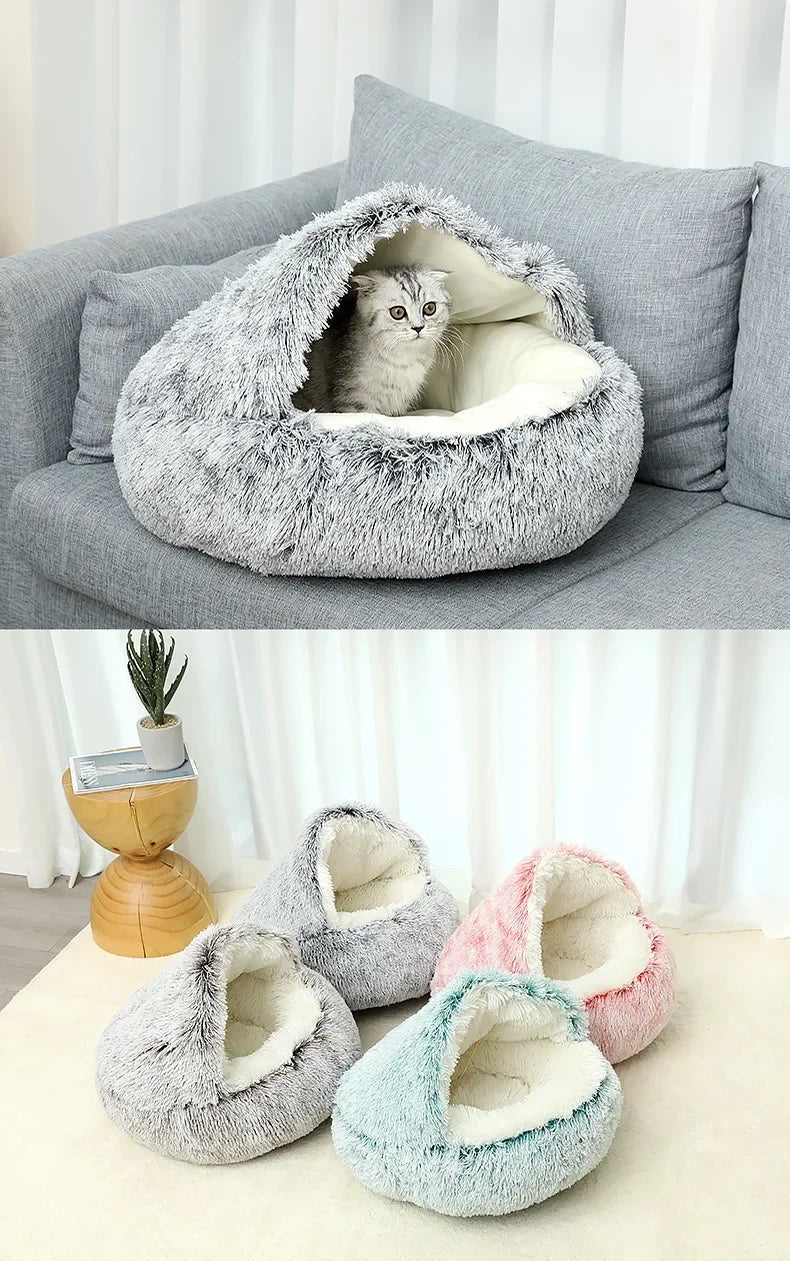 Winter Long Plush Pet Cat Bed Round Cat Cushion House StepbyStep