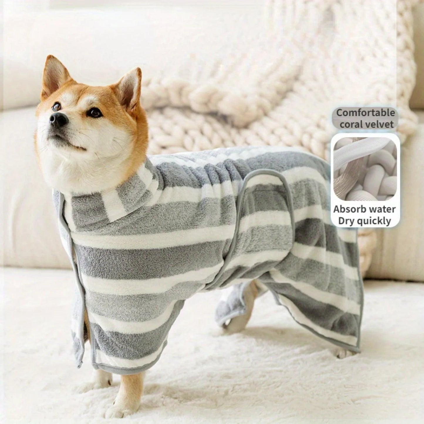 Striped Pattern Pet Bath Towel StepbyStep