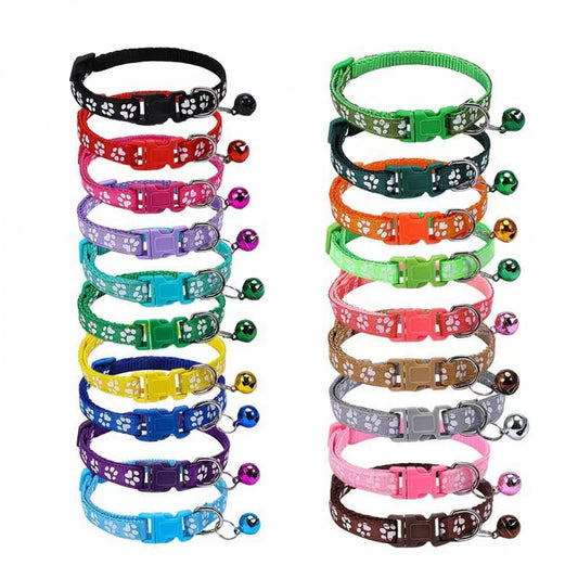 Adjustable Footprint Patch Cat Collar with Bell