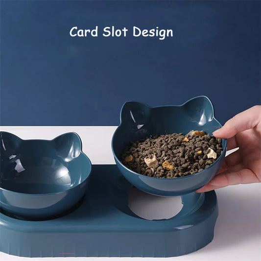 Triple Cat Bowls Pet Feeder, 2-in-1 Double Bowls with Automatic Drinking Bottle, Tilted and Rotatable Design for Cats and Dogs StepbyStep