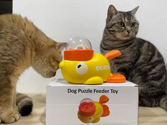 Dog Puzzle Feeder Interactive Pet Food Treat Dispenser Cartoon Duck Design Anti-slip Pet Automatic Feeder Toys for Dog Training StepbyStep
